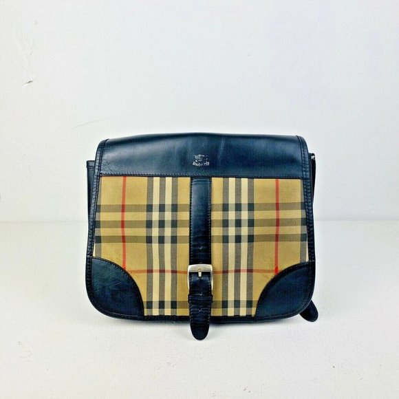 Burberry Handbags - Burberry Vintage Beige and Black Nova Check Leather Logo Shoulder Handbag